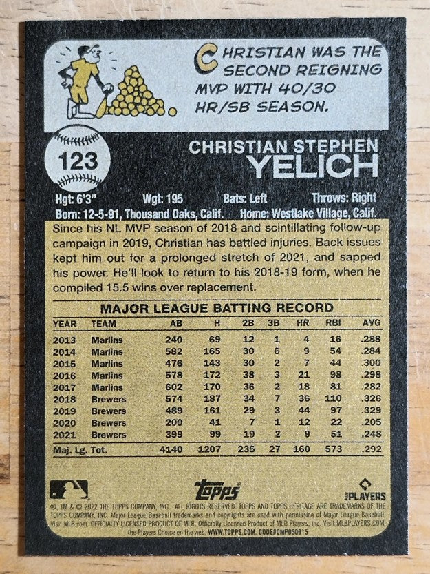 2022 Topps Heritage #123 Christian Yelich