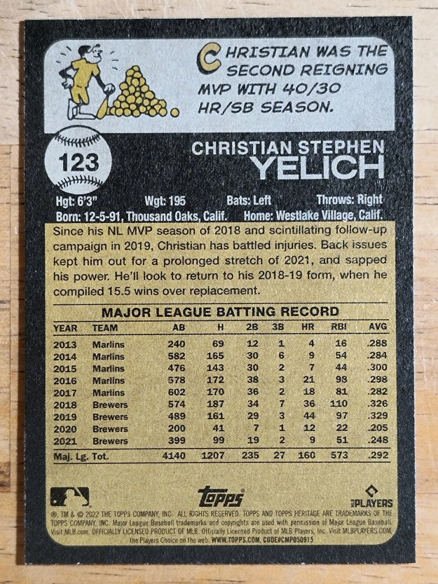 2022 Topps Heritage #123 Christian Yelich