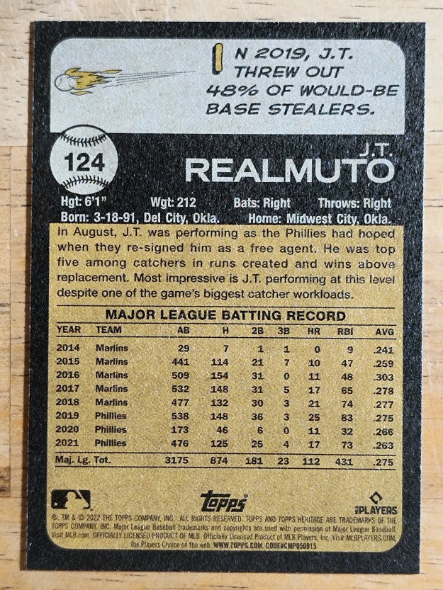2022 Topps Heritage #124 J.T. Realmuto