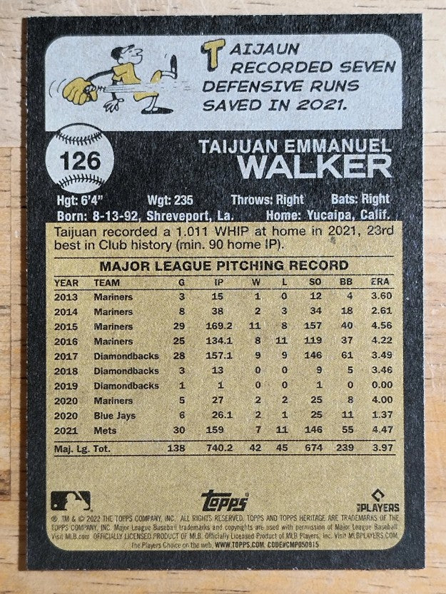 2022 Topps Heritage #126 Taijuan Walker