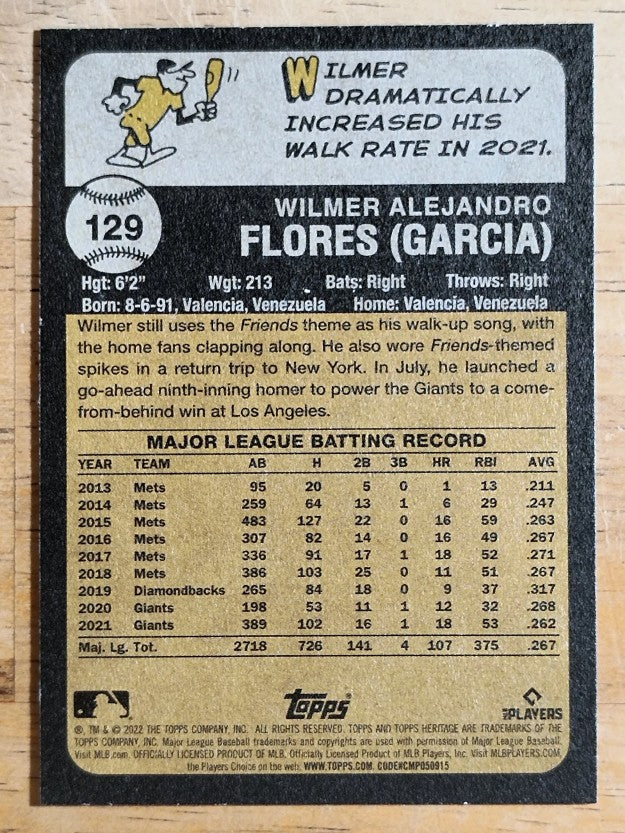 2022 Topps Heritage #129 Wilmer Flores