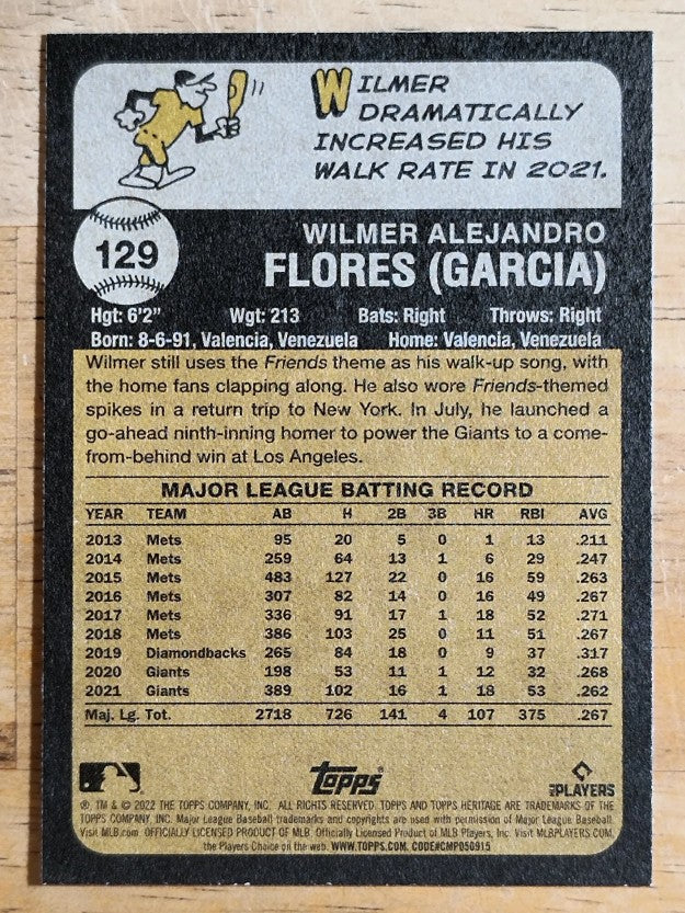2022 Topps Heritage #129 Wilmer Flores