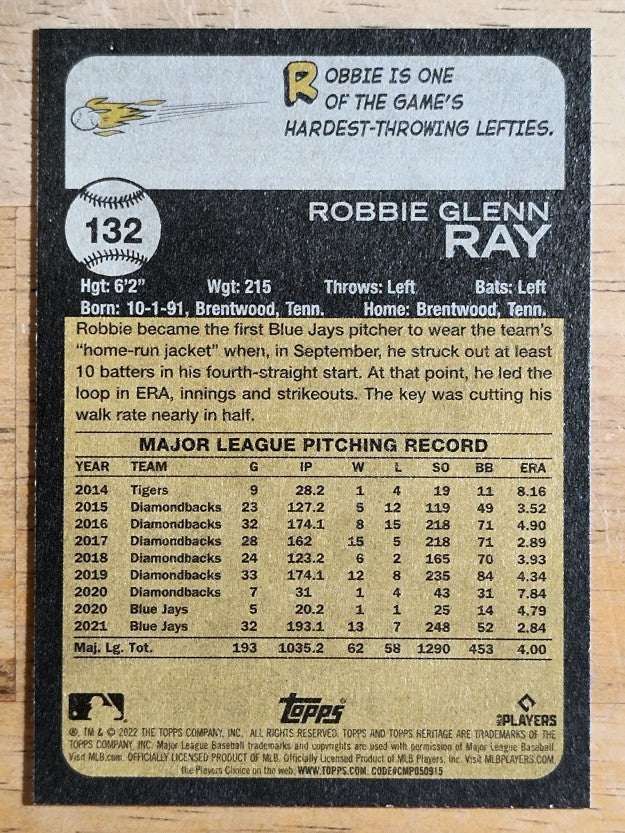 2022 Topps Heritage #132 Robbie Ray
