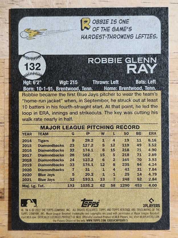 2022 Topps Heritage #132 Robbie Ray