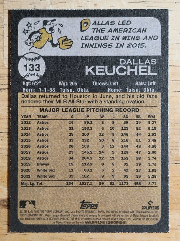 2022 Topps Heritage #133 Dallas Keuchel