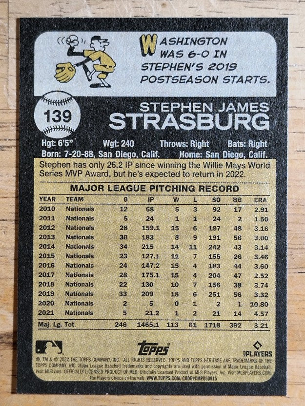 2022 Topps Heritage #139 Stephen Strasburg