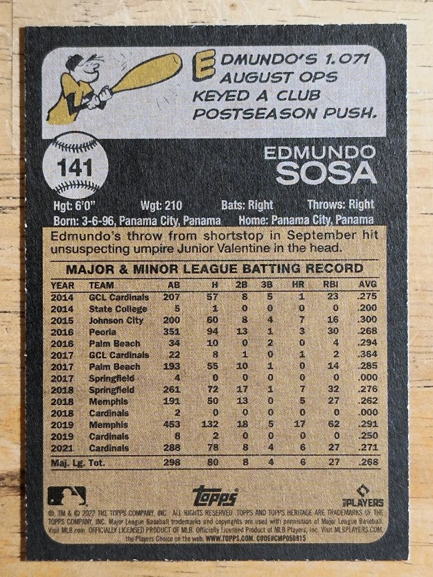 2022 Topps Heritage #141 Edmundo Sosa