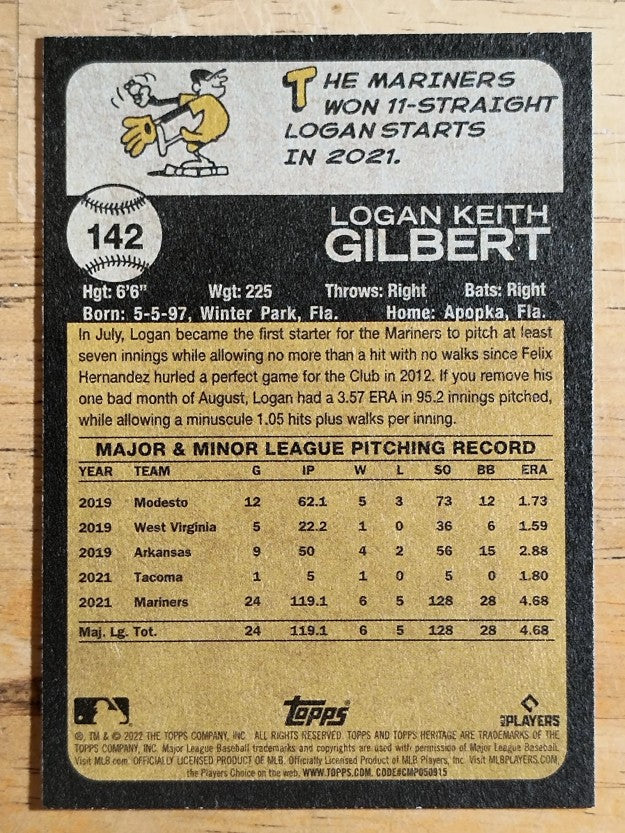 2022 Topps Heritage #142 Logan Gilbert