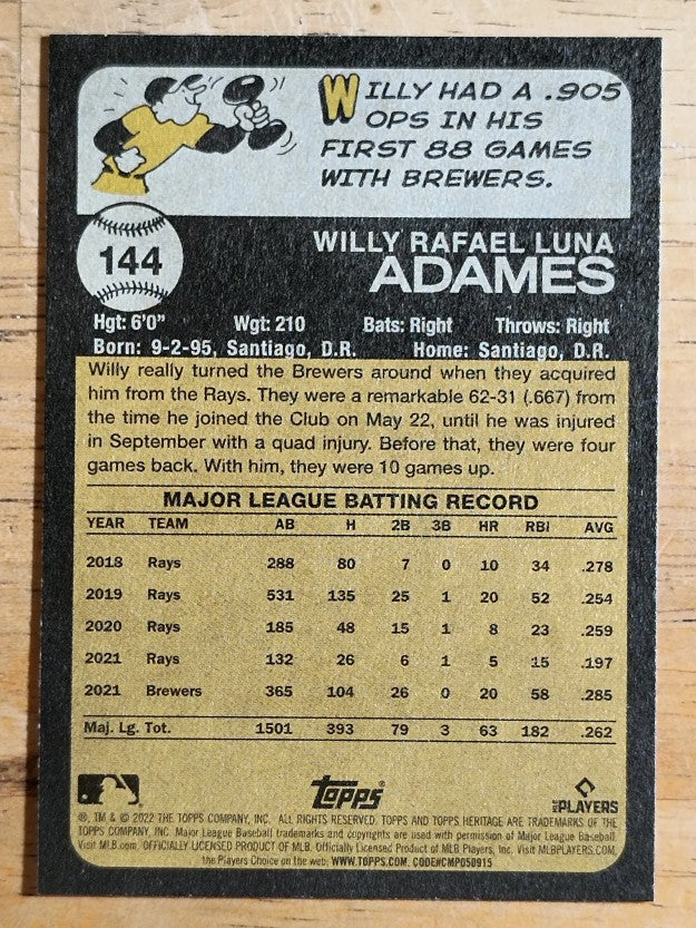 2022 Topps Heritage #144 Willy Adames