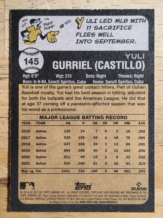 2022 Topps Heritage #145 Yuli Gurriel