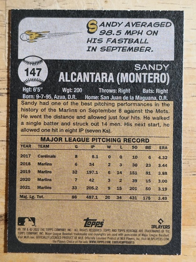 2022 Topps Heritage #147 Sandy Alcantara