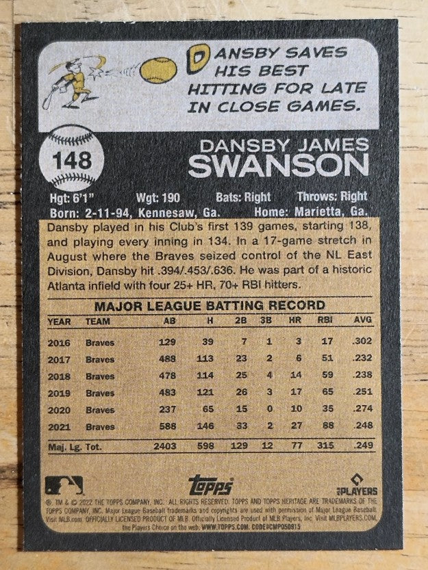 2022 Topps Heritage #148 Dansby Swanson