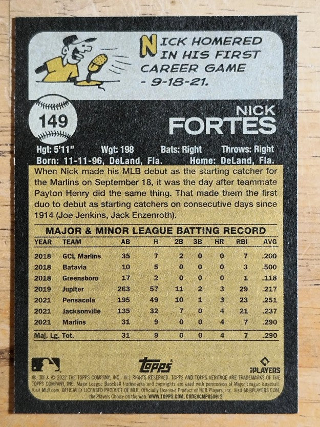 2022 Topps Heritage #149 Nick Fortes RC
