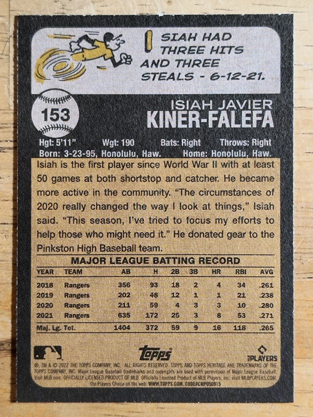 2022 Topps Heritage #153 Isiah Kiner-Falefa