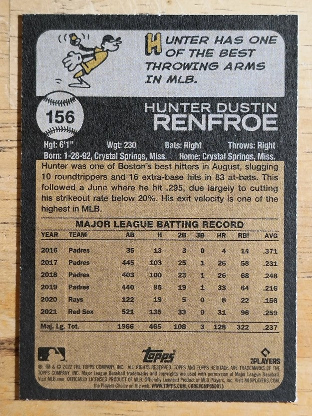 2022 Topps Heritage #156 Hunter Renfroe