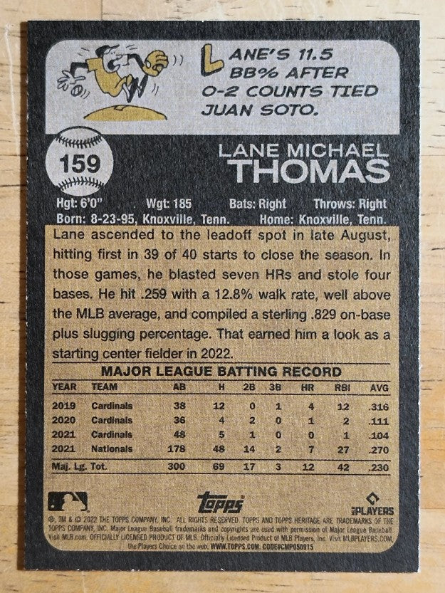 2022 Topps Heritage #159 Lane Thomas