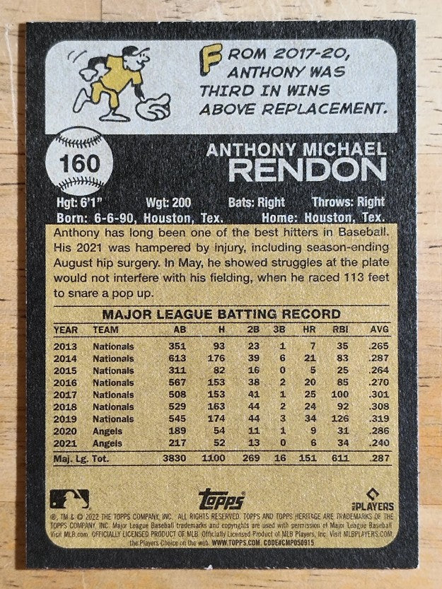 2022 Topps Heritage #160 Anthony Rendon