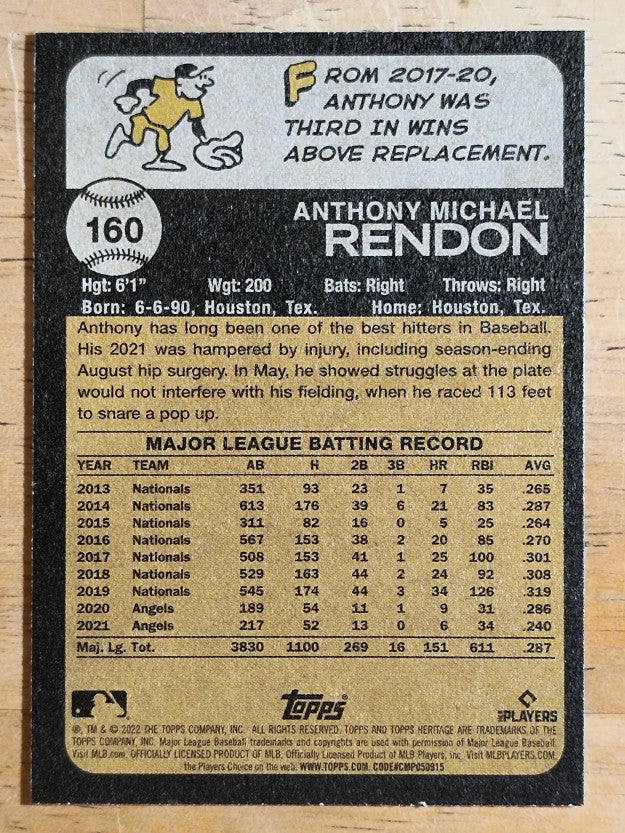 2022 Topps Heritage #160 Anthony Rendon