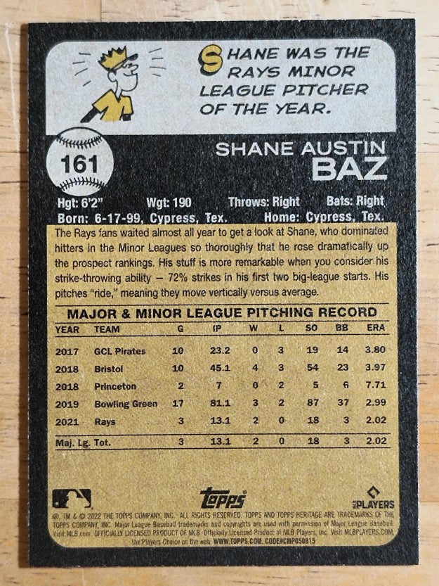 2022 Topps Heritage #161 Shane Baz RC