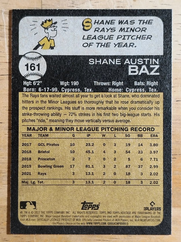 2022 Topps Heritage #161 Shane Baz RC