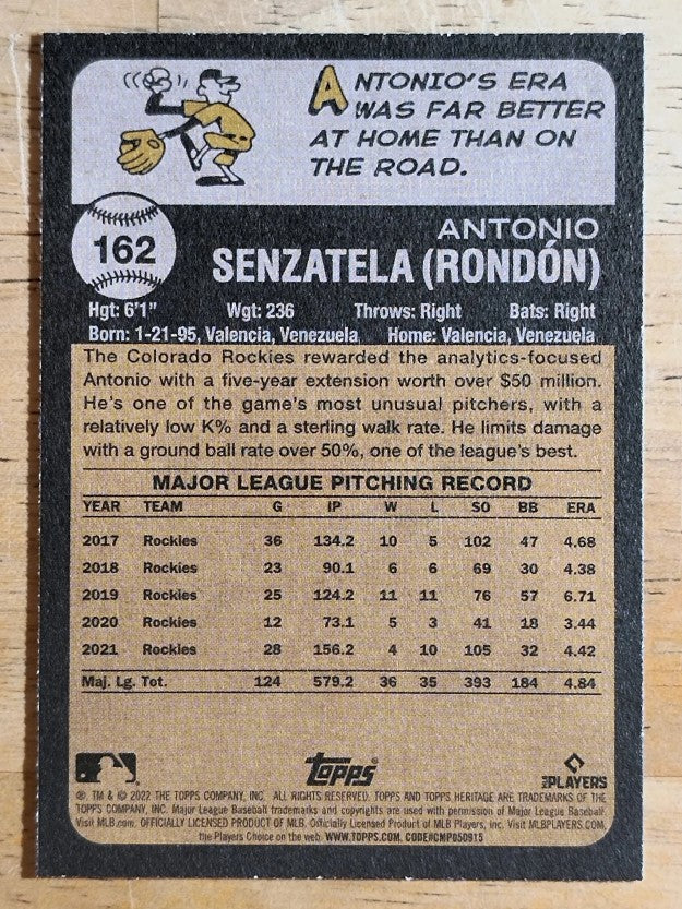 2022 Topps Heritage #162 Antonio Senzatela