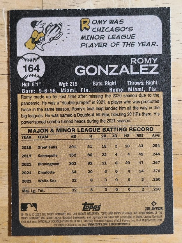 2022 Topps Heritage #164 Romy Gonzalez RC