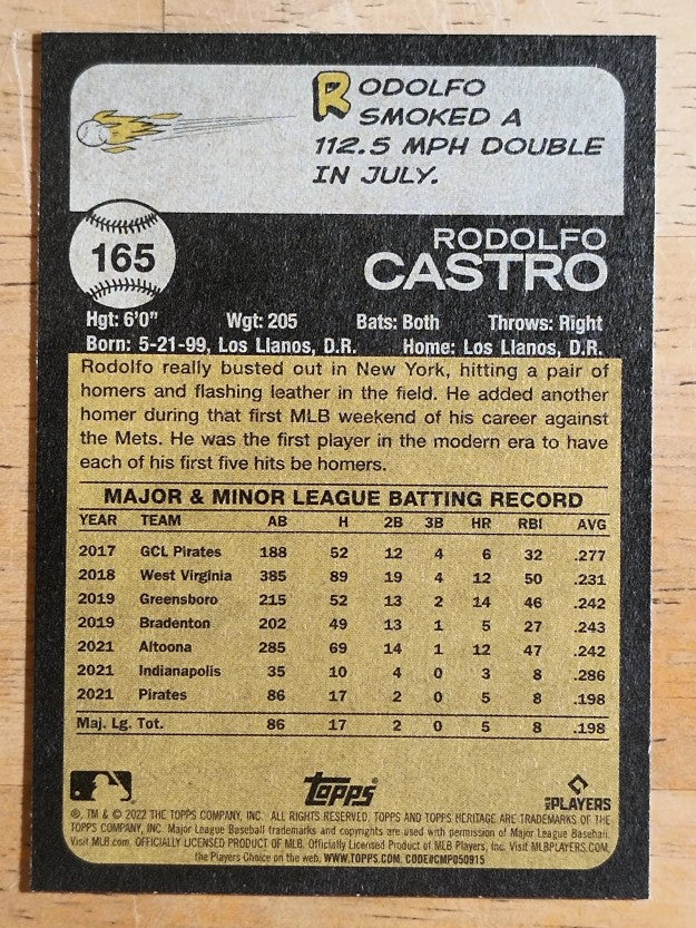 2022 Topps Heritage #165 Rodolfo Castro RC