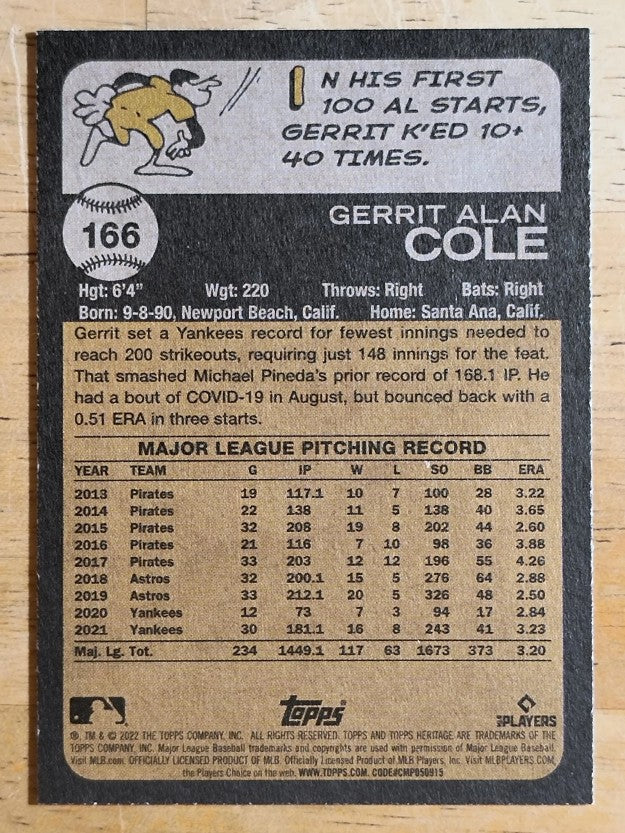 2022 Topps Heritage #166 Gerrit Cole