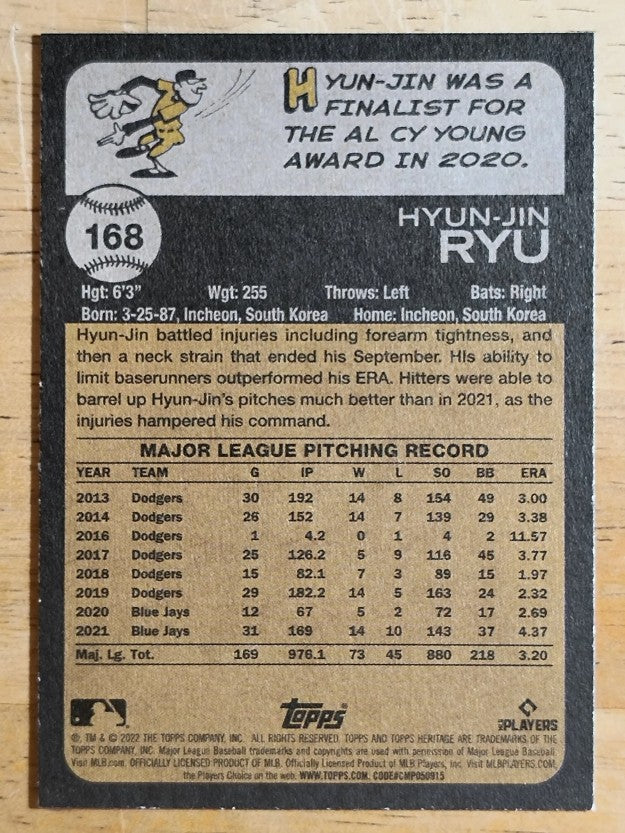 2022 Topps Heritage #168 Hyun-Jin Ryu