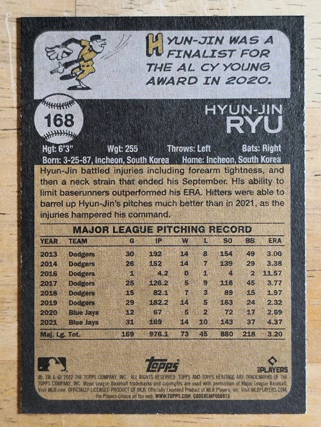 2022 Topps Heritage #168 Hyun-Jin Ryu