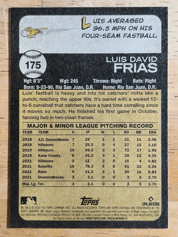 2022 Topps Heritage #175 Luis Frias RC