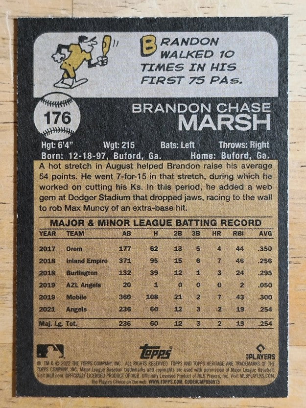 2022 Topps Heritage #176 Brandon Marsh RC