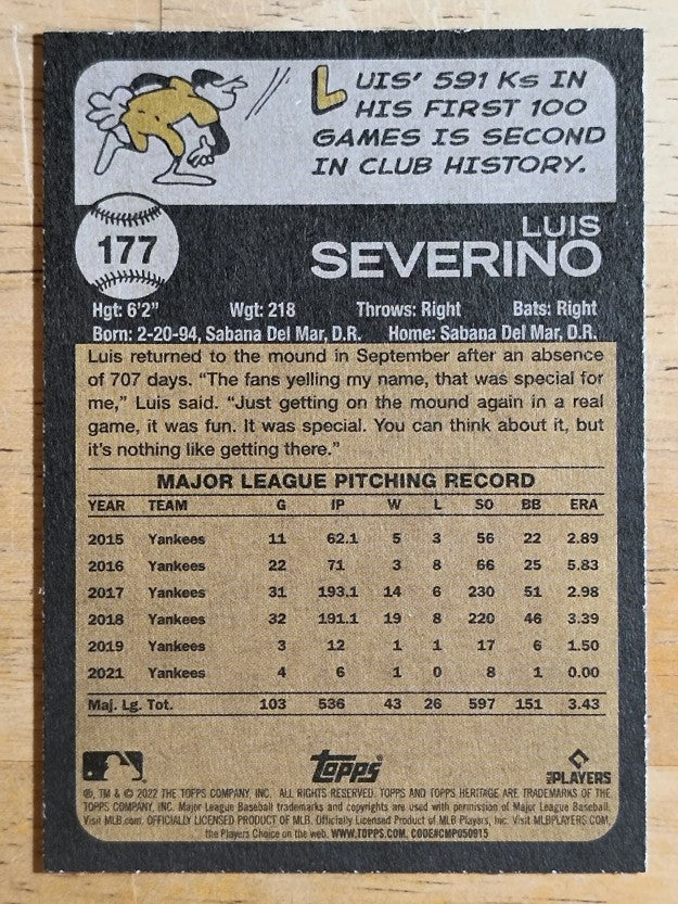 2022 Topps Heritage #177 Luis Severino