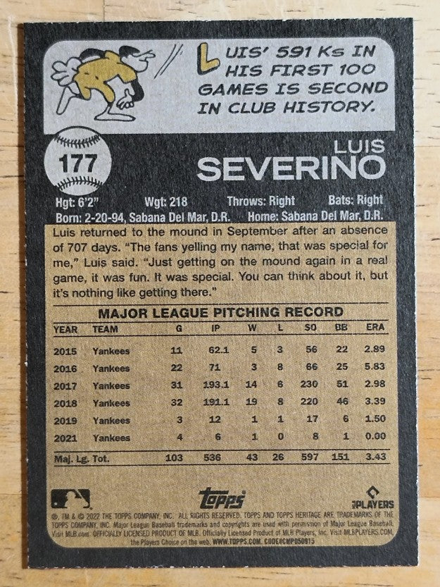 2022 Topps Heritage #177 Luis Severino