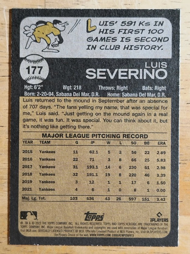 2022 Topps Heritage #177 Luis Severino