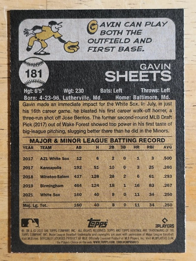2022 Topps Heritage #181 Gavin Sheets RC