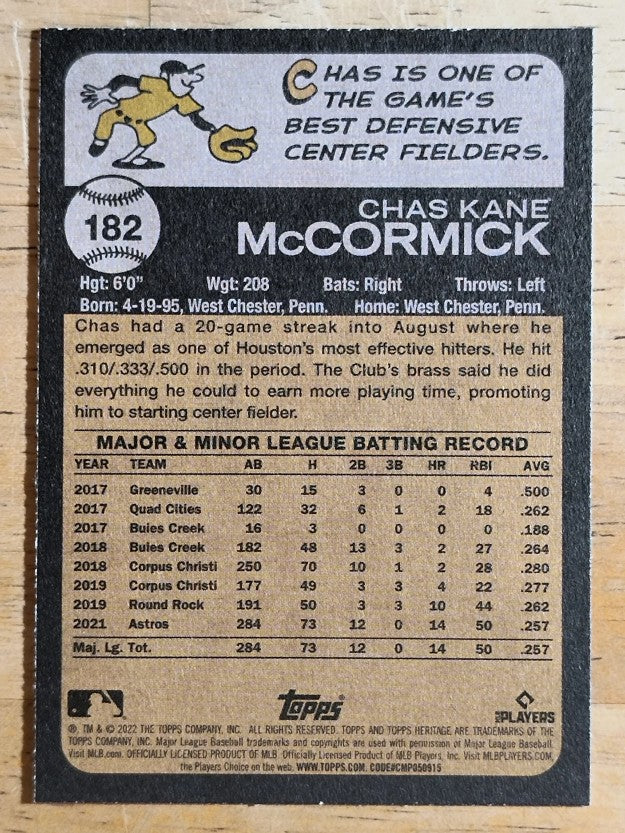 2022 Topps Heritage #182 Chas McCormick RC