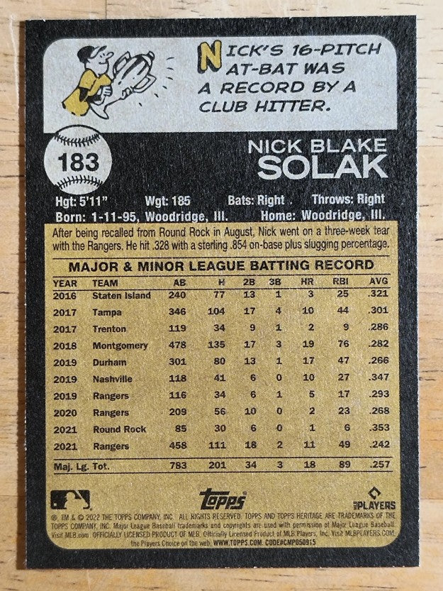 2022 Topps Heritage #183 Nick Solak