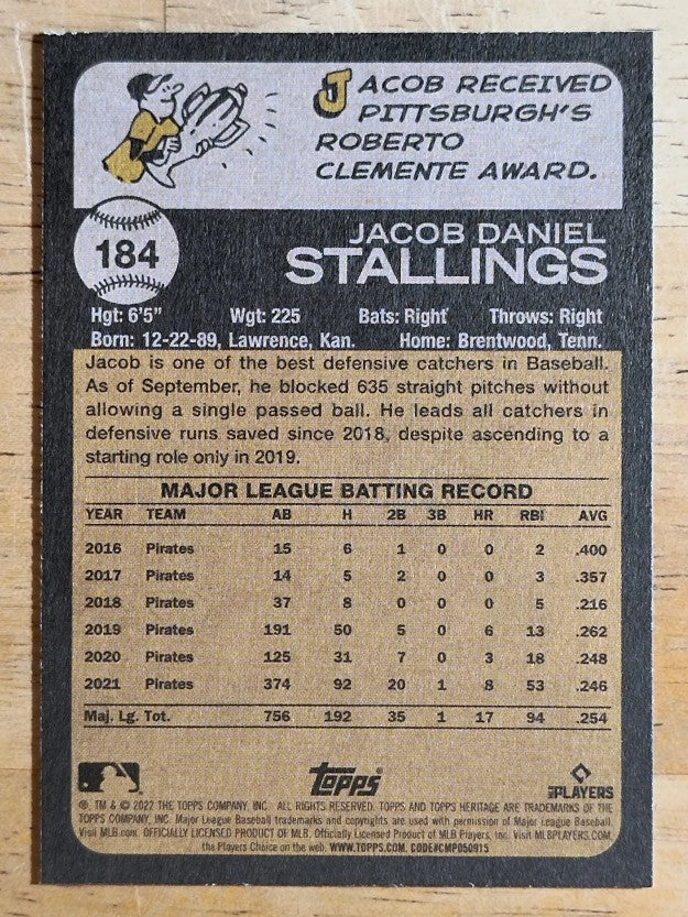 2022 Topps Heritage #184 Jacob Stallings