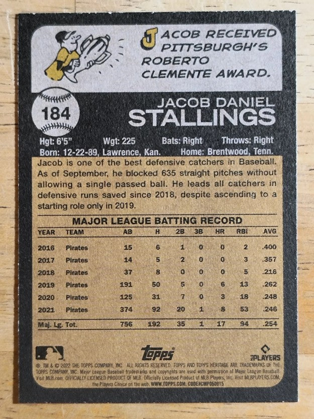 2022 Topps Heritage #184 Jacob Stallings