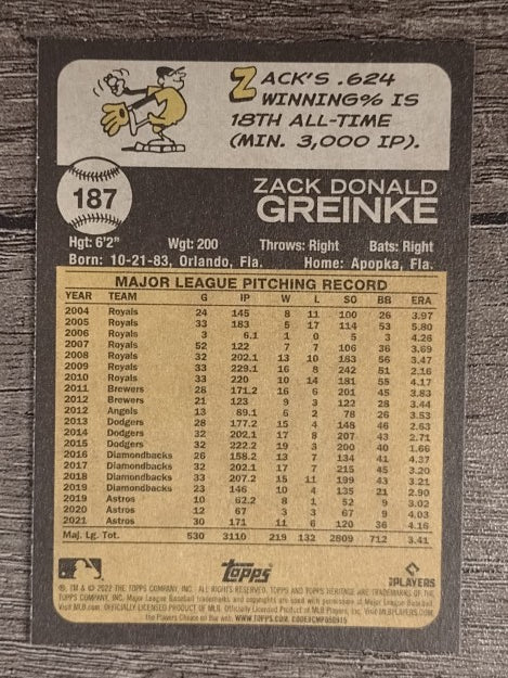 2022 Topps Heritage #187 Zack Greinke