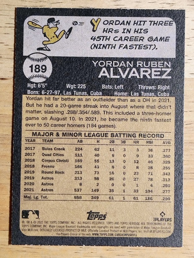2022 Topps Heritage #189 Yordan Alvarez