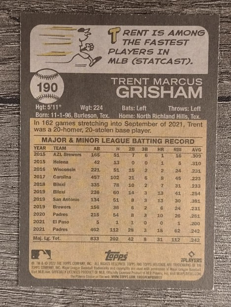 2022 Topps Heritage #190 Trent Grisham