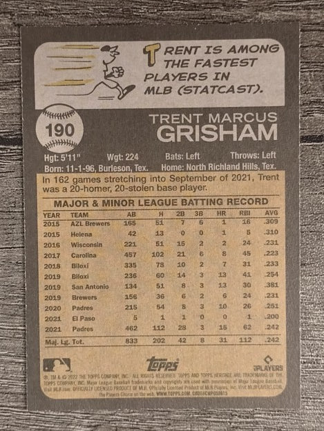 2022 Topps Heritage #190 Trent Grisham