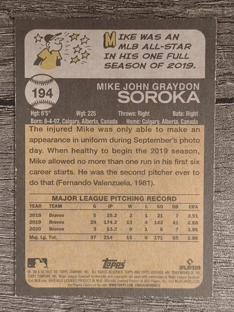 2022 Topps Heritage #194 Mike Soroka