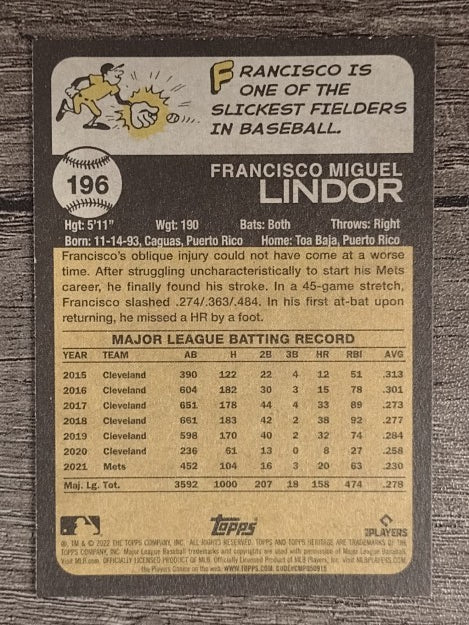 2022 Topps Heritage #196 Francisco Lindor