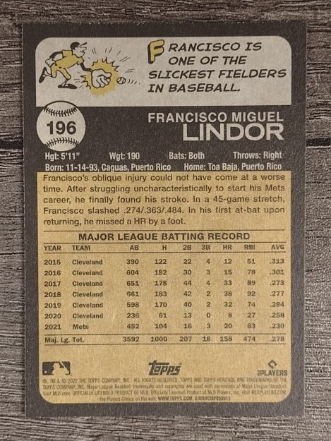 2022 Topps Heritage #196 Francisco Lindor