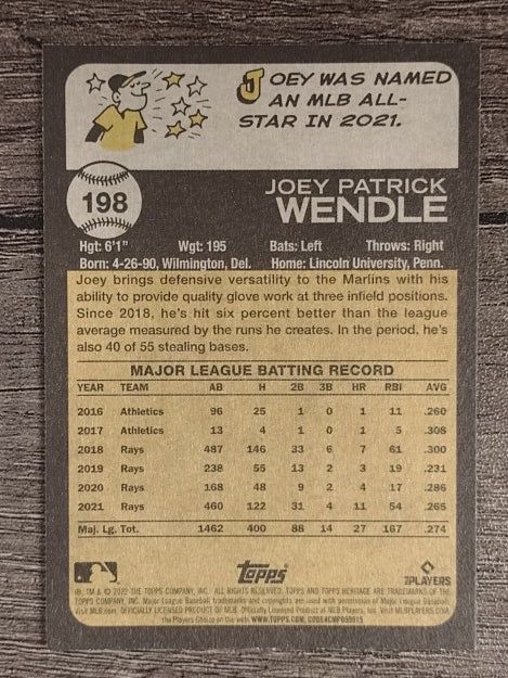 2022 Topps Heritage #198 Joey Wendle