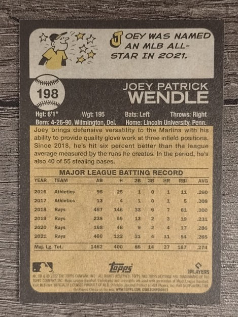 2022 Topps Heritage #198 Joey Wendle