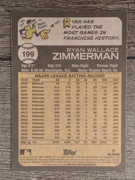 2022 Topps Heritage #199 Ryan Zimmerman